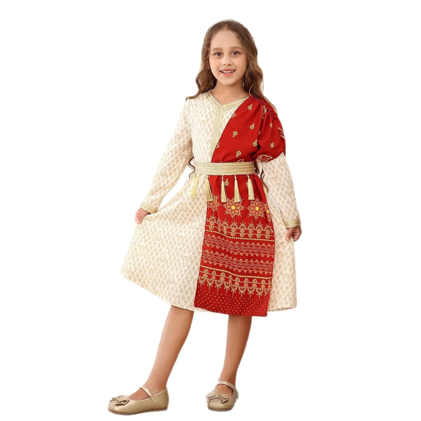 Ethnic Girls Princess Gown Luxury Red Tulle Dress Kids Elegant Formal Party Outfits Children Performance Wear Fashion Wear