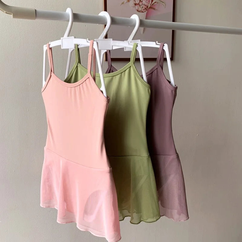 Kids Professional Gymnastics Leotard Girls Ballet Dance BodySuit Children Solid Color Exercise Wear Student Performance Outfits