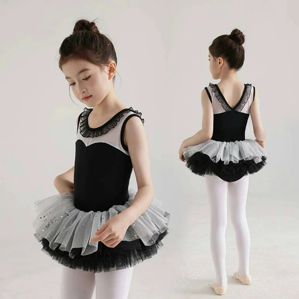 Professional Kids Ballet Dance Wear Girl Sleeveless Gymnastics Leotard Child Ruffled Neckline BodySuit Student Exercise Cloth