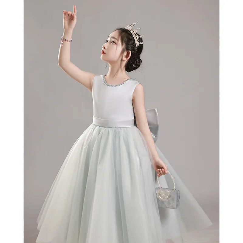 Luxury Grey Girls Princess Dress Kids Elegant Formal Gown Big Girls Host Piano Performance Show Dress Children Pageant Vestidos