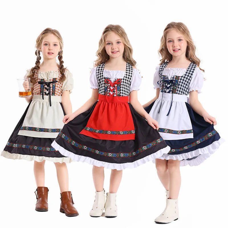 Traditional Girls German Oktoberfest Costume Kids Bavarian Dirndl Dress Children Beer Festival Apron Outfits Halloween Carnival