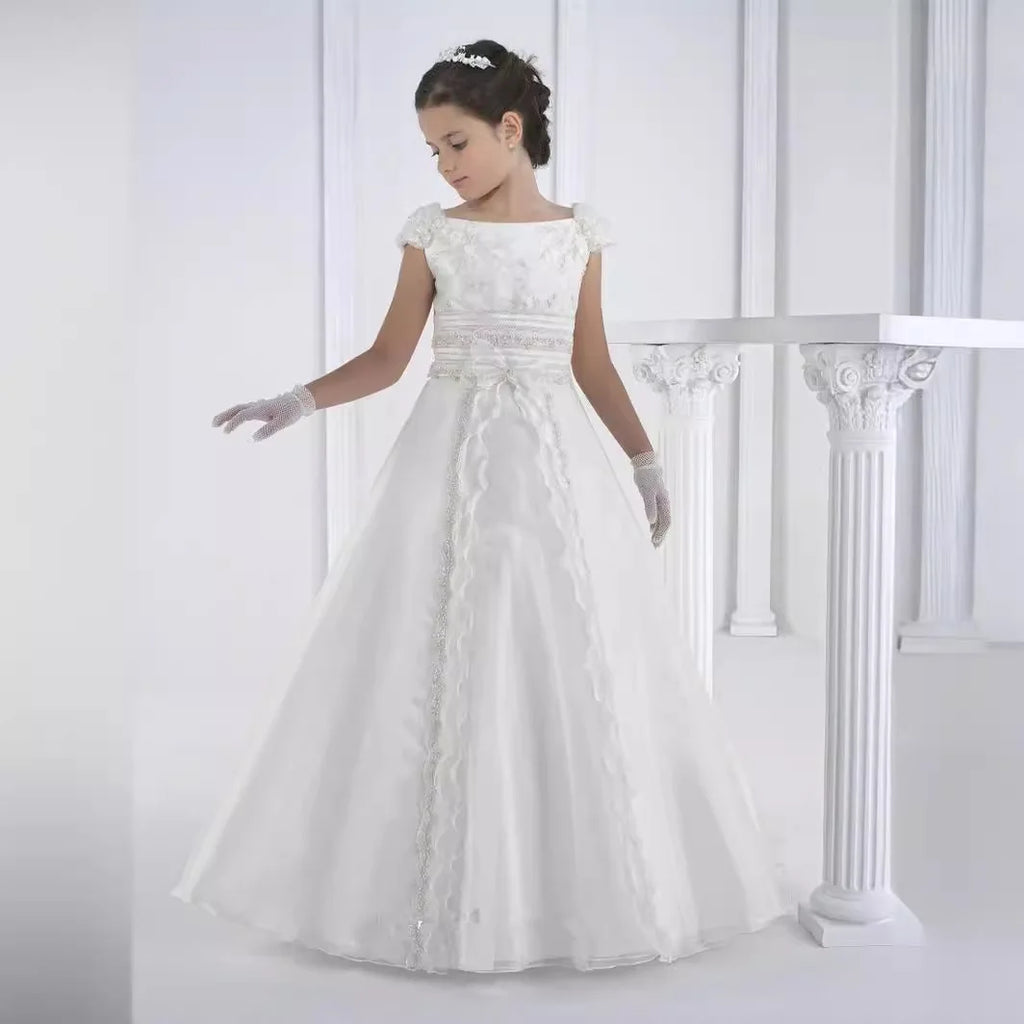 Luxury Puff Sleeve Girls Princess Dress Puffy Ball Gown Flower Girl Wedding Dress Elegant Birthday Party Evening Wear Vestidos
