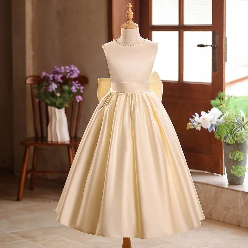 Luxury Champagne Girls Princess Dress Elegant Mesh Tulle Gown Big Kids Formal Party Event Dress Child Host Performance Outfits