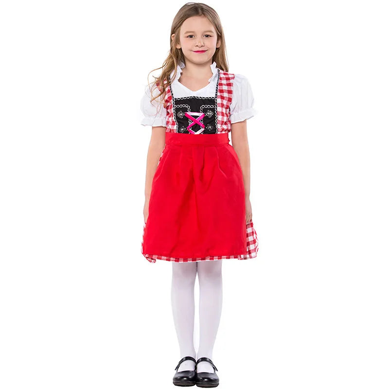 Girls German Oktoberfest Costume Kids Bavarian Dirndl Dress Children Beer Garden Maid Outfit Halloween Carnival Cosplay Party