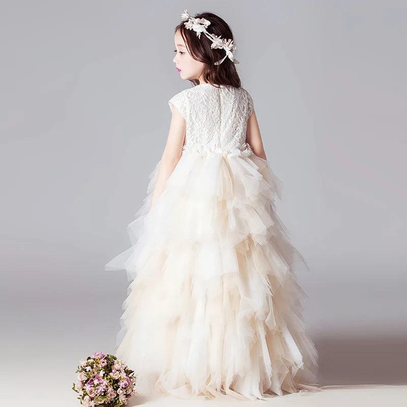Girls Catwalk Show Dress Kids Luxury Long Princess Gown Toddler Champagne Tulle Dresses Children Performance Vestidos