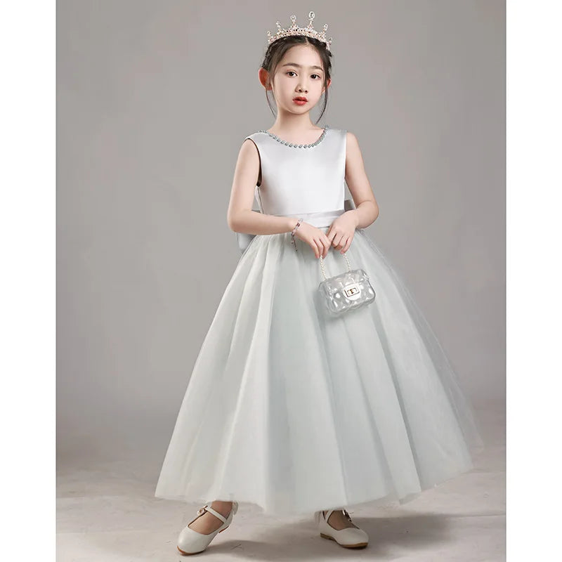 Luxury Grey Girls Princess Dress Kids Elegant Formal Gown Big Girls Host Piano Performance Show Dress Children Pageant Vestidos