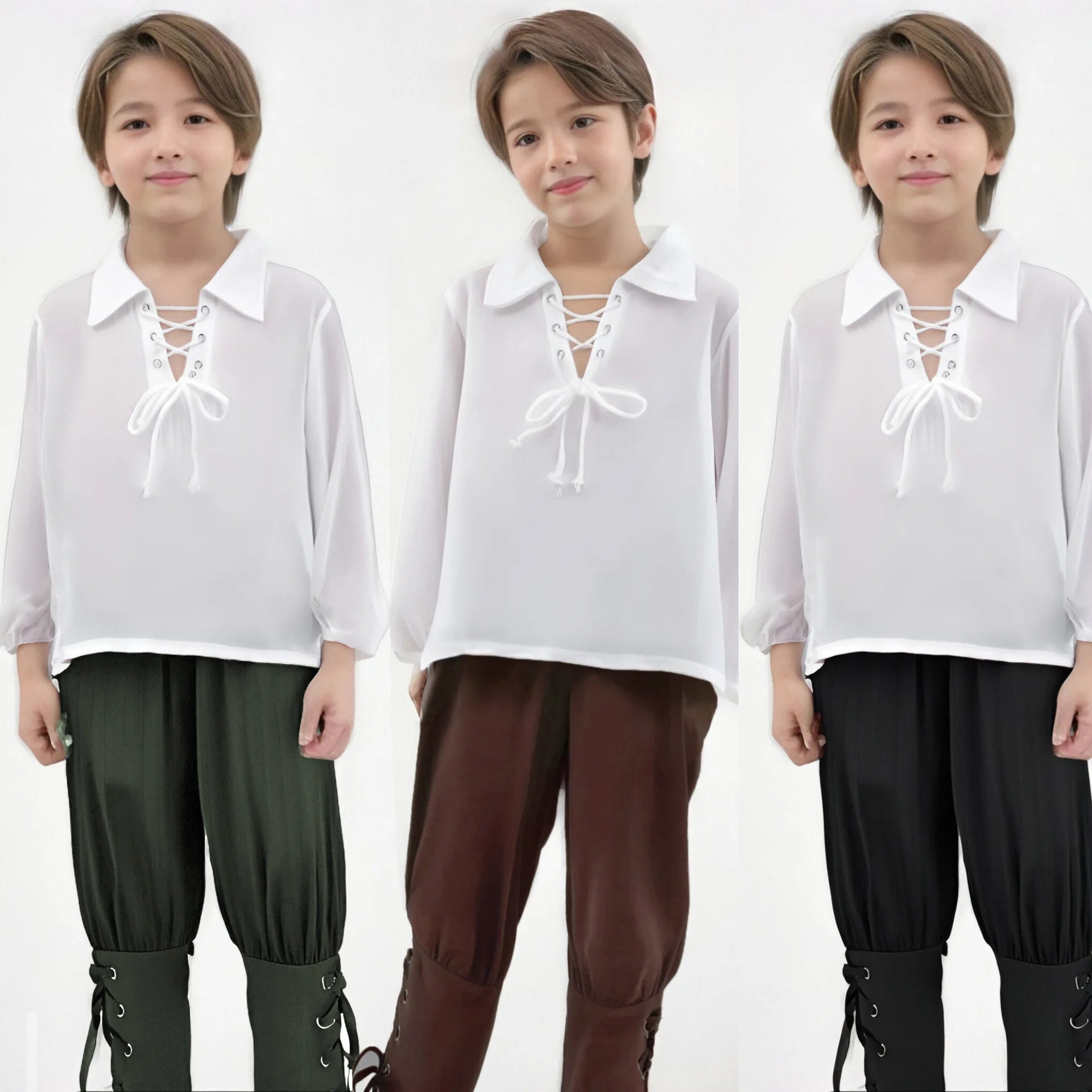 Kids Medieval Pirate Costume Set Renaissance Shirt and Cropped Pants Scottish Jacobite Outfits for Halloween Carnival Party Wear