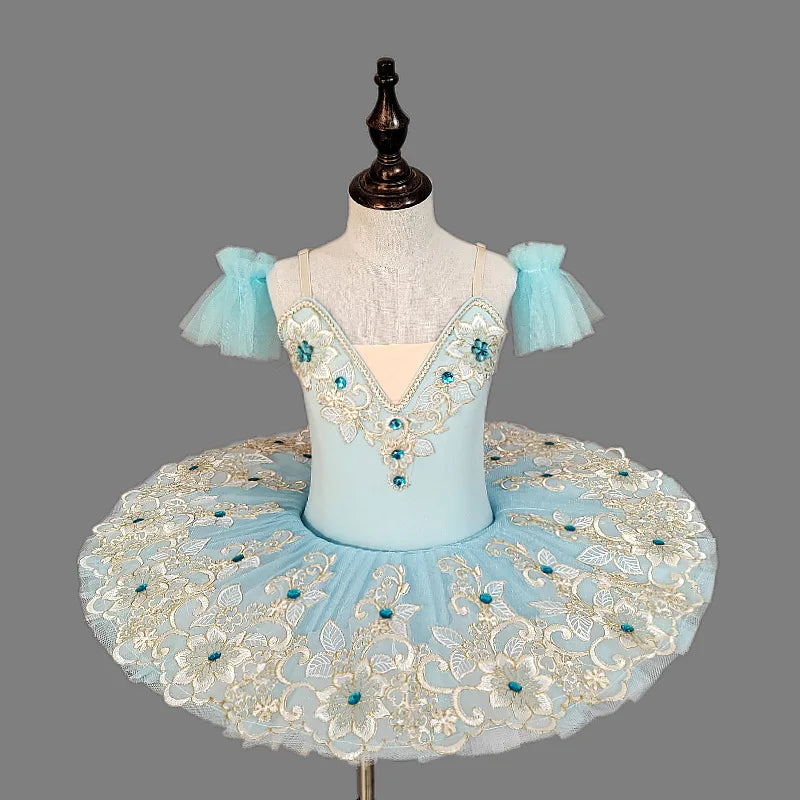 Professional Girls Ballet Dress Kids Short Sleeve Dance Leotard Children Gymnastics Tutu Skirt Student Examination Practice Wear