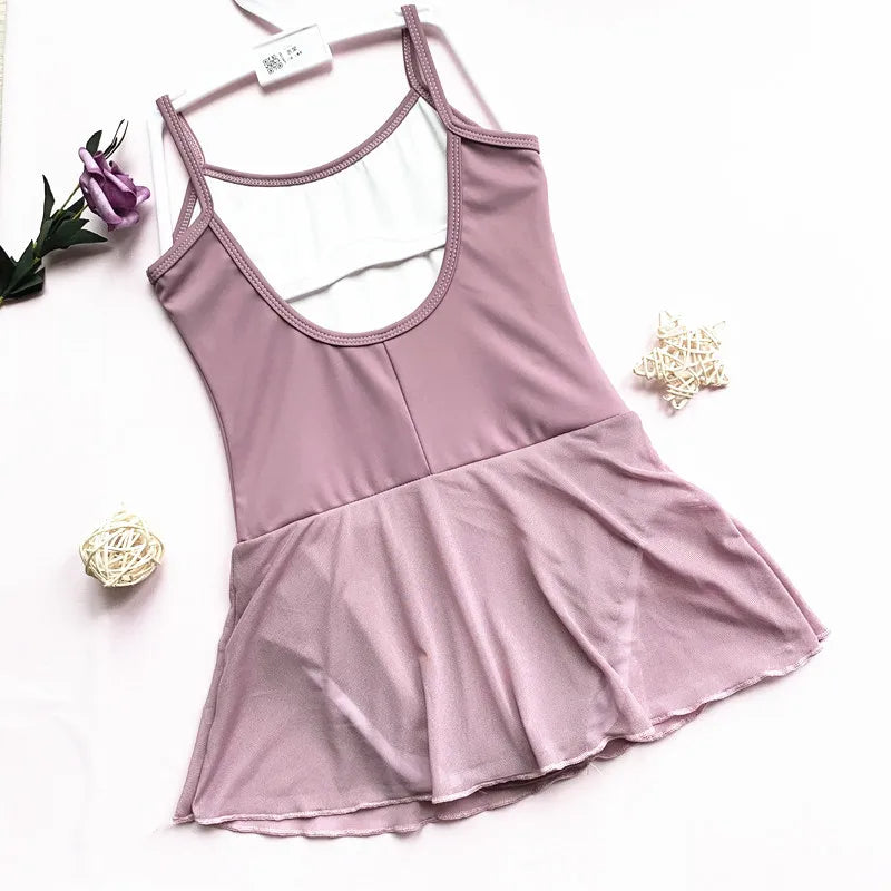 Kids Professional Gymnastics Leotard Girls Ballet Dance BodySuit Children Solid Color Exercise Wear Student Performance Outfits