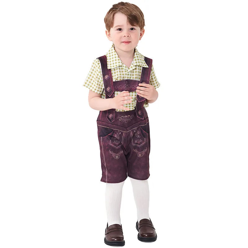 Retro Farmhouse Boys Plaid Shorts Kids Bavarian Oktoberfest Costume Children German Folk Dance Wear Halloween Carnival Party