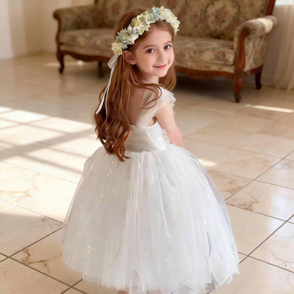 Luxury White Flower Girl Dress for Wedding Kids Elegant Princess Gown Child Puffy Tulle Birthday Party Outfits Toddler Vestidos