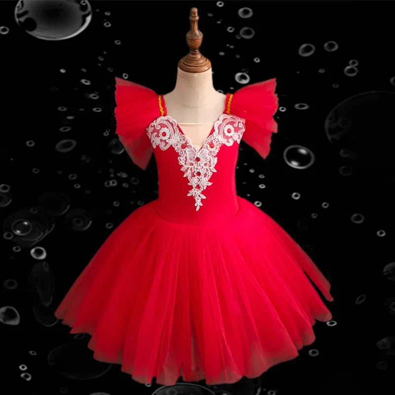 School Stage Performance Girls Ballet Dress Kids Professional Tutu Skirt Children Gymnastics Leotard Team Dance Wear Outfits