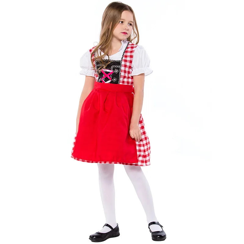 Girls German Oktoberfest Costume Kids Bavarian Dirndl Dress Children Beer Garden Maid Outfit Halloween Carnival Cosplay Party