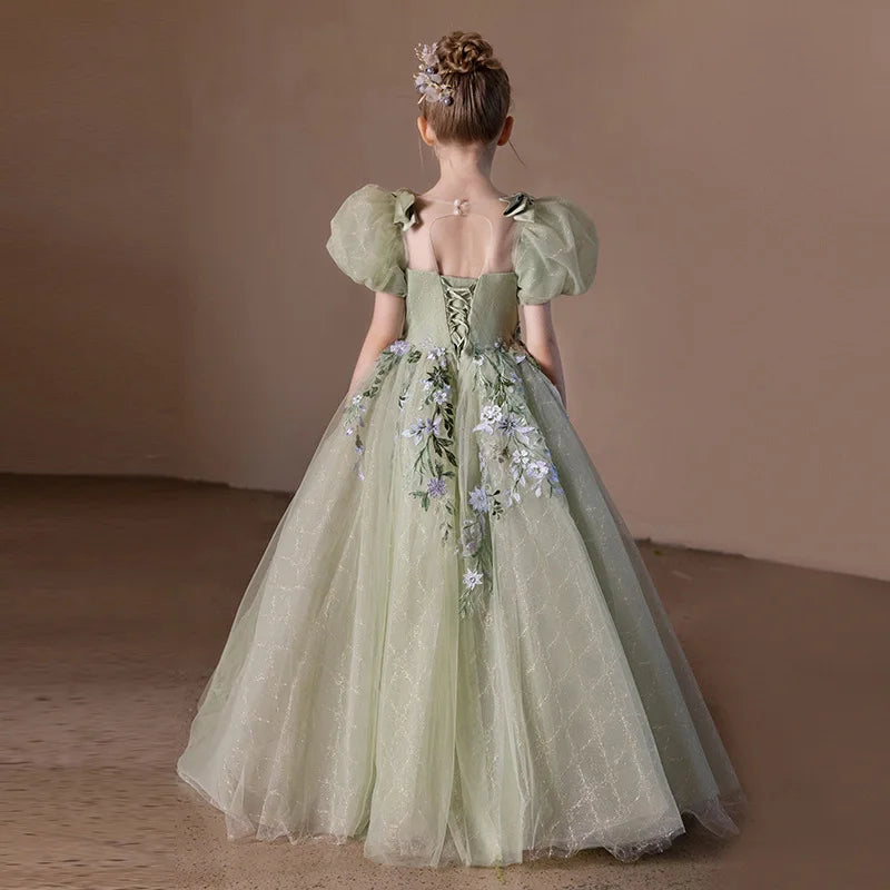 Luxury Forest Style Girls Princess Dress Elegant Mesh Tulle Gown High-end Formal Party Event Dress Children Piano Performance