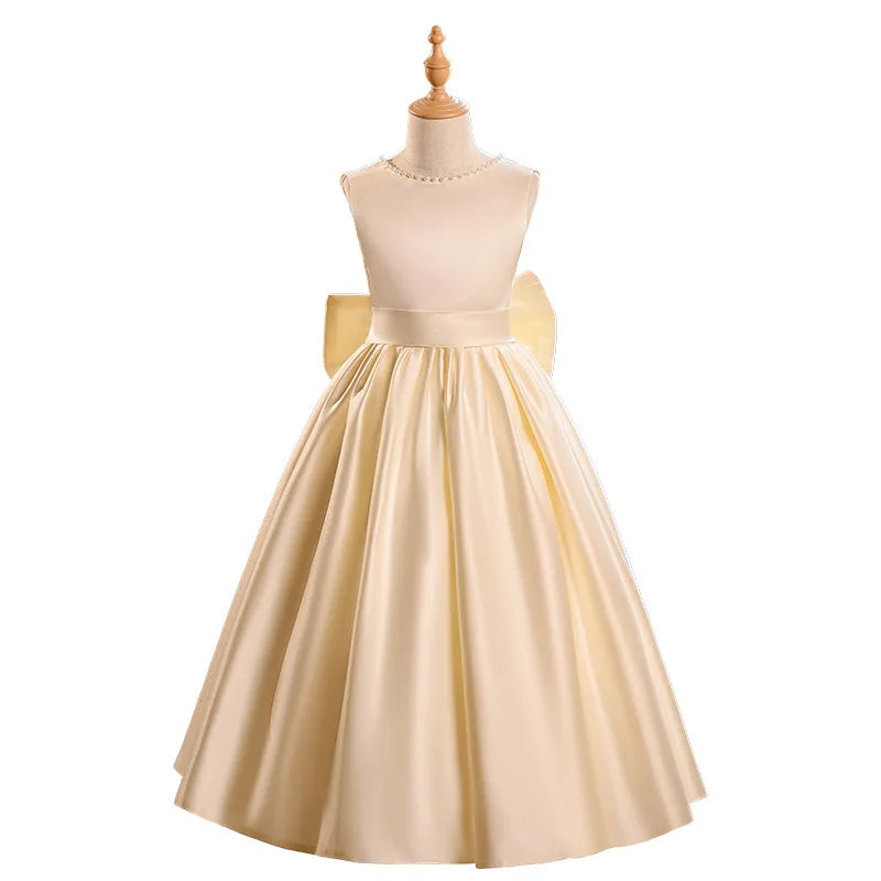 Luxury Champagne Girls Princess Dress Elegant Mesh Tulle Gown Big Kids Formal Party Event Dress Child Host Performance Outfits