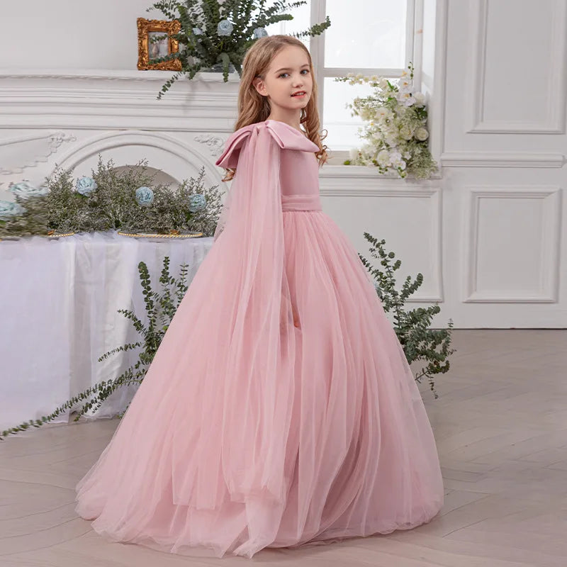 Flower Girl Dress for Wedding Kids Long Evening Gown Luxury Princess Tulle Dresses Big Girls Birthday Party Performance Vestidos