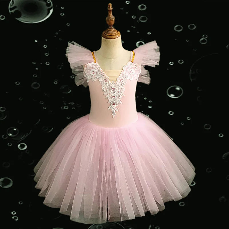 School Stage Performance Girls Ballet Dress Kids Professional Tutu Skirt Children Gymnastics Leotard Team Dance Wear Outfits