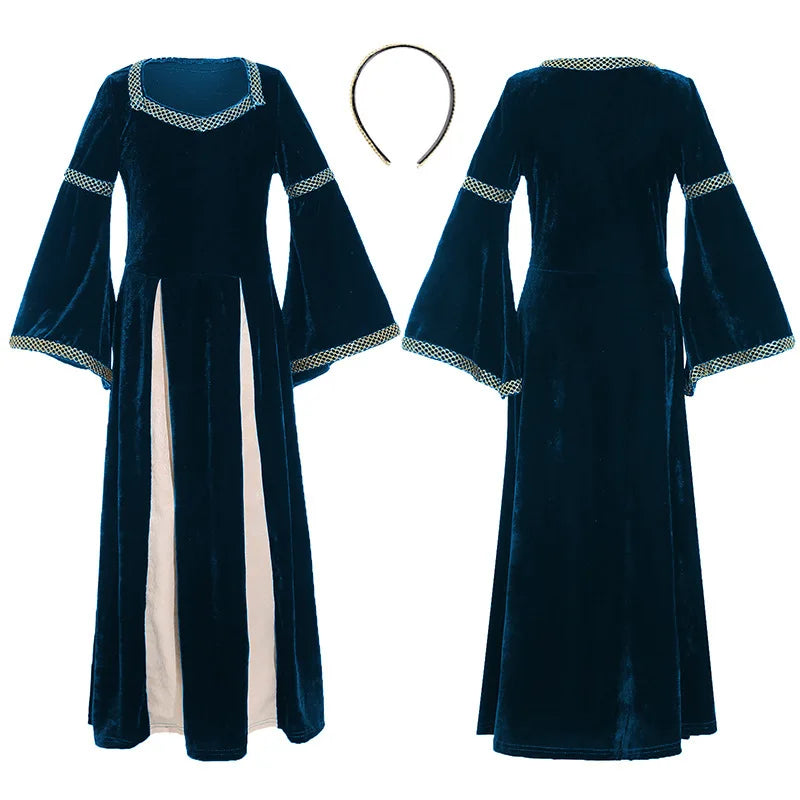 Renaissance Medieval Girls Costume Kids Victorian Royal Court Dress Children Vintage Flare Sleeve Gown Stage Performance Outfits