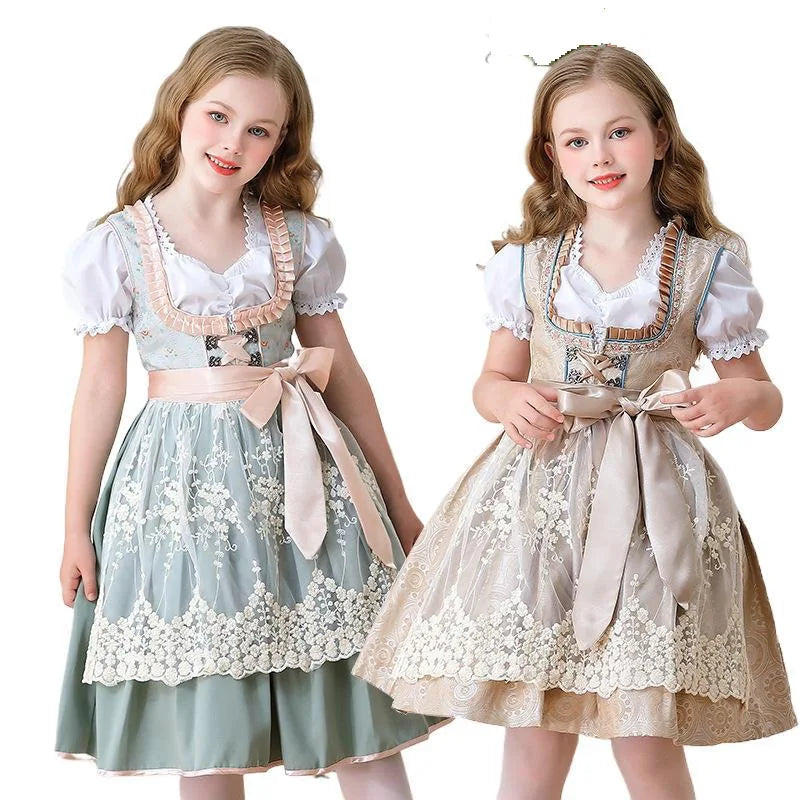 Vintage Farmhouse Maid Dress for Girls Kids Adults German Oktoberfest Costume Children Women Pastoral Style Role Play Outfits