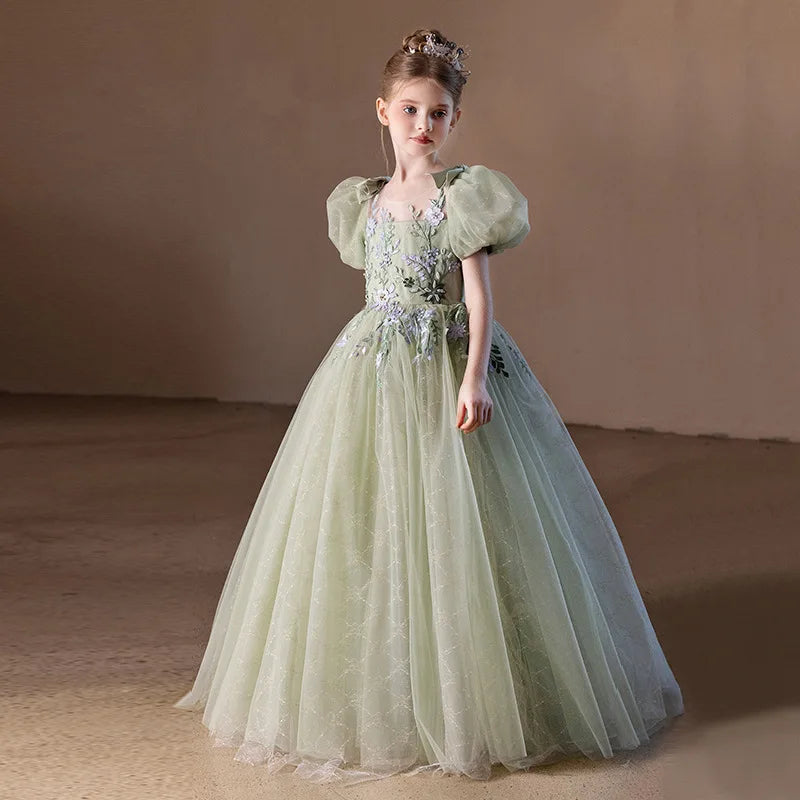 Luxury Forest Style Girls Princess Dress Elegant Mesh Tulle Gown High-end Formal Party Event Dress Children Piano Performance