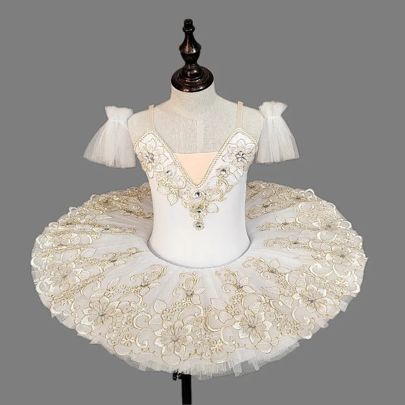 Professional Girls Ballet Dress Kids Short Sleeve Dance Leotard Children Gymnastics Tutu Skirt Student Examination Practice Wear