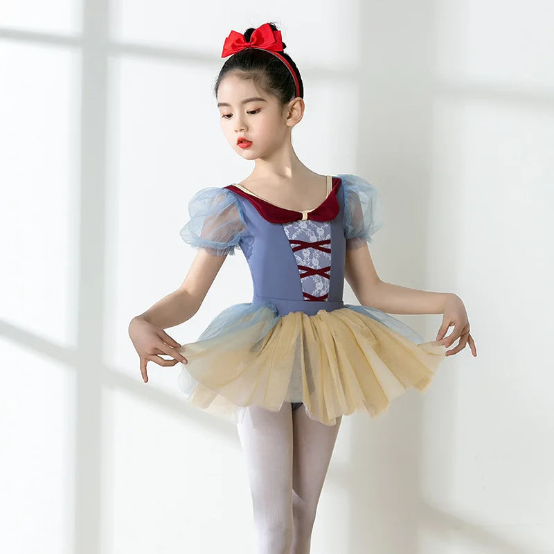 Luxury Girls Ballet Gown with Skirt Headband Kids Long Sleeve Dance Practice Clothes Professional Examination Bodysuit Outfits
