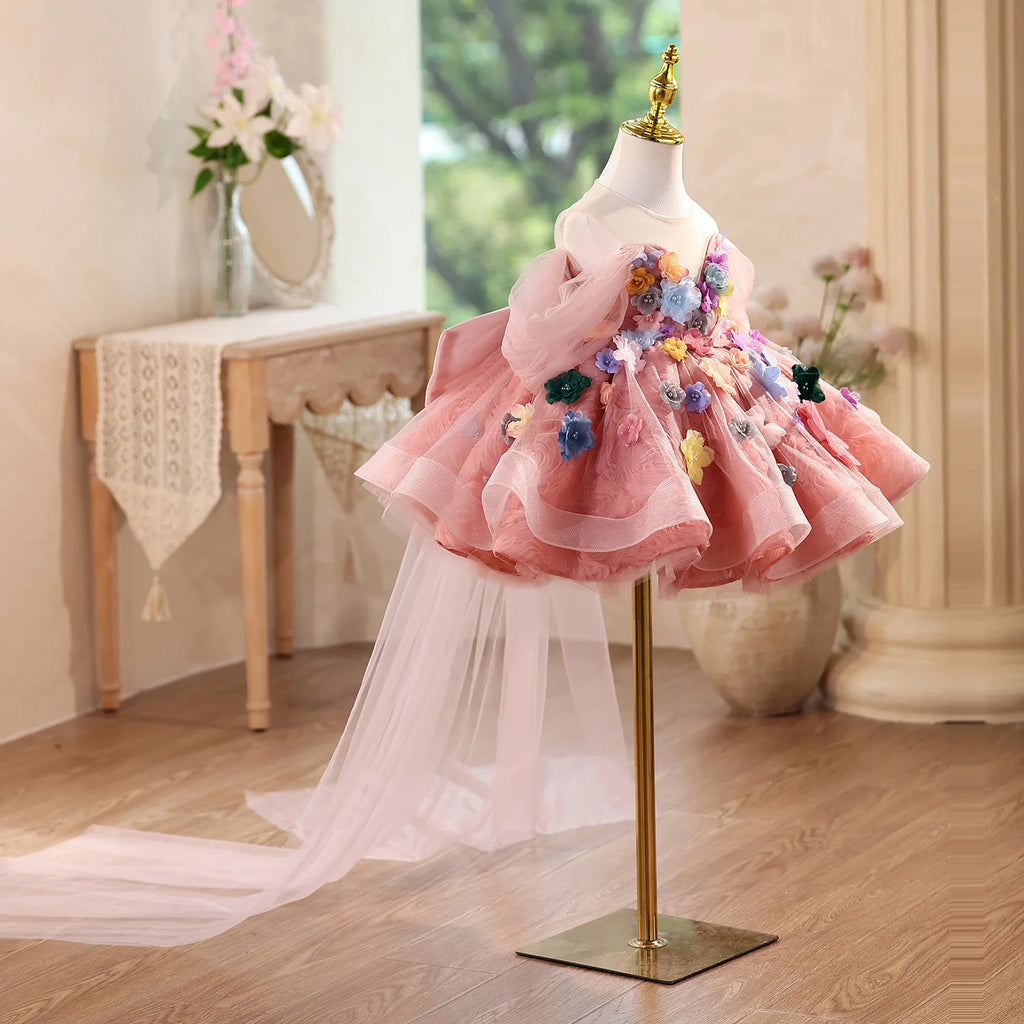 Elegant Flower Fairy Girls Princess Gown Kids Luxury Formal Birthday Party Dress Toddler Nature Style Performance Wear