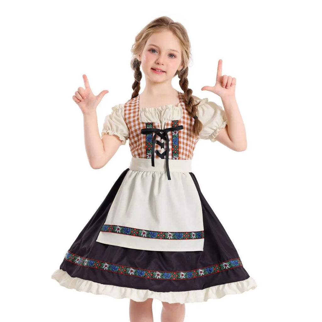 Traditional Girls German Oktoberfest Costume Kids Bavarian Dirndl Dress Children Beer Festival Apron Outfits Halloween Carnival
