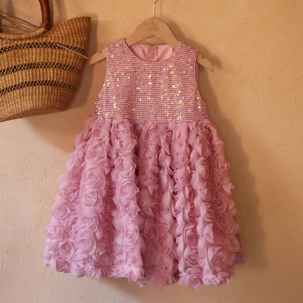 3D Rose Flower Girls Princess Dress Kids Luxury Floral Tulle Gown Toddler 1st Birthday Party Dresses Infant Performance Vestidos