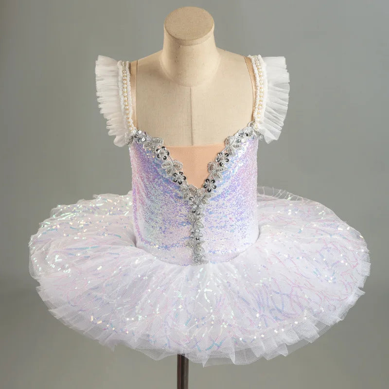 Professional Ballet Tutu Dress Kids Sweet 3D Mesh Skirted Leotard Children Gymnastics Practice Wear Stage Performance Outfits