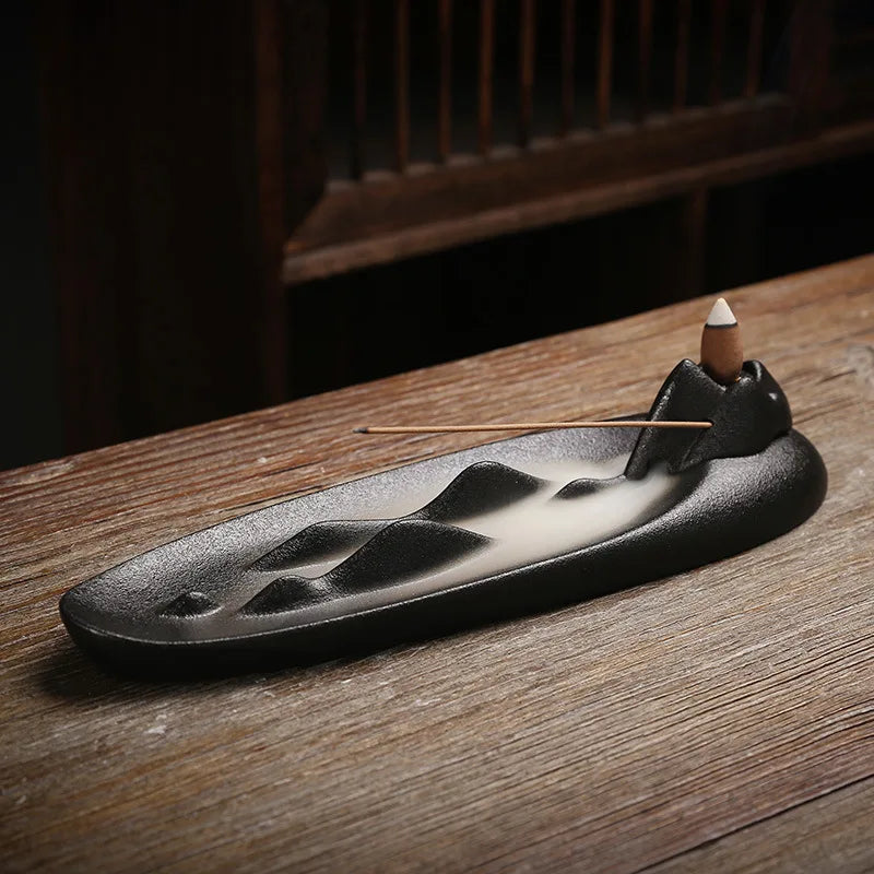 Zen Ceramic Incense Art Piece - Multi-Use Backflow Incense Holder & Fragrance Diffuser for Home Meditation