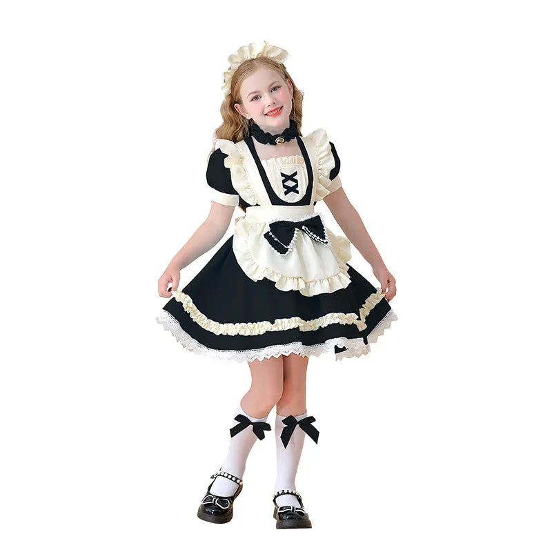 Traditional Colonial Girl Costume Kids Maid Apron Dress Children Vintage Prairie Style Outfits Stage Performance Halloween Party