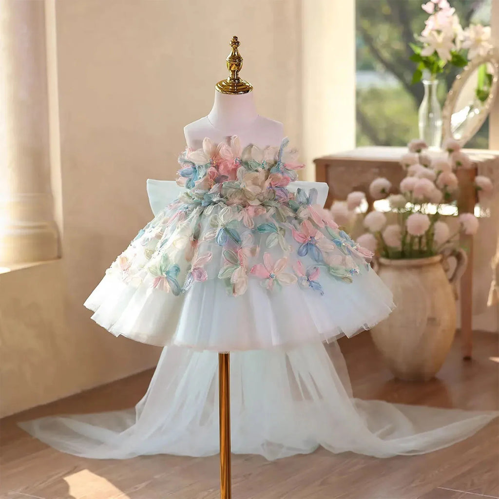 Girls Luxury Formal Gown Kids Boutique Princess Dress for Birthday Party Children Host Piano Show Performance Outfits