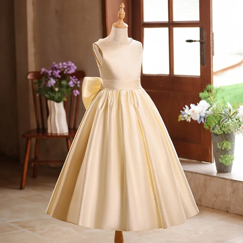 Luxury Champagne Girls Princess Dress Elegant Mesh Tulle Gown Big Kids Formal Party Event Dress Child Host Performance Outfits