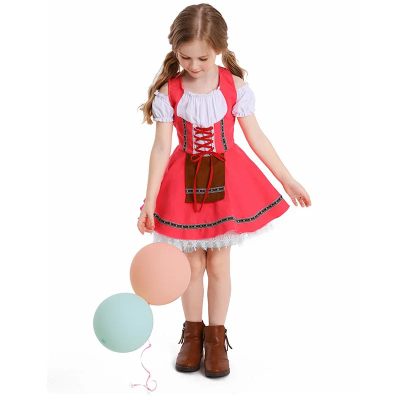 Multi-Color Girls German Oktoberfest Costume Kids Bavarian Dirndl Dress Children Beer Festival Maid Outfit Halloween Party Wear