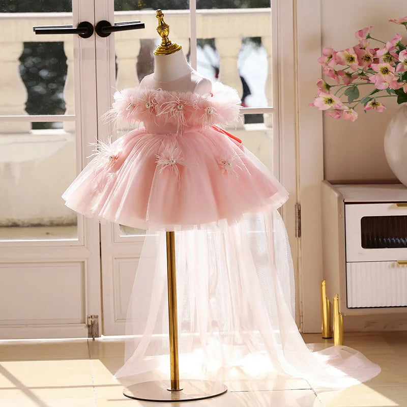 Girls Princess Dress Sweet Puffy Tulle Gown Kids Luxury Formal Party Event Dress Children Piano Performance Show Vestidos