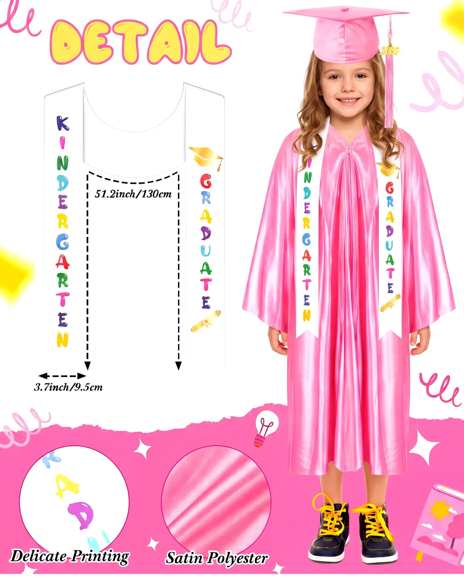 Kindergarten Graduation Cap and Gown Set for Class of 2026 Photoshoot, Satin Blink Gown
