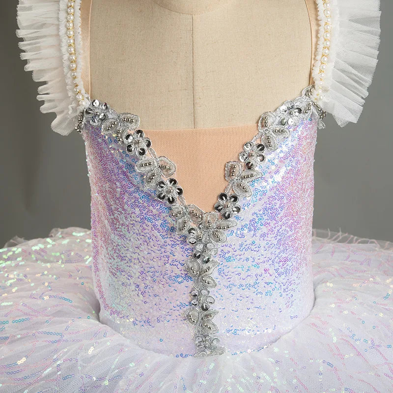 Professional Ballet Tutu Dress Kids Sweet 3D Mesh Skirted Leotard Children Gymnastics Practice Wear Stage Performance Outfits