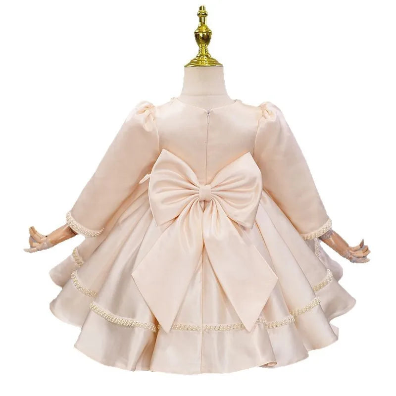 Champagne Kids Girls Tulle Dress Sequin Flower Girl Wedding Gowns Toddler Princess Party Dress for Baptism Christmas Performance