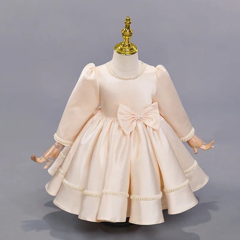 Champagne Kids Girls Tulle Dress Sequin Flower Girl Wedding Gowns Toddler Princess Party Dress for Baptism Christmas Performance