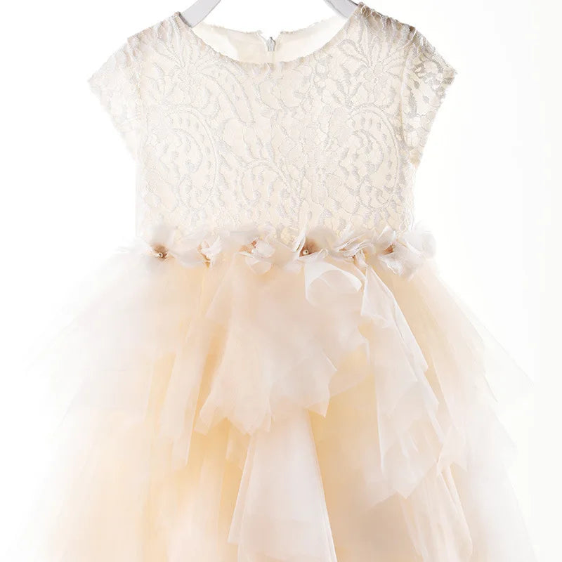 Girls Catwalk Show Dress Kids Luxury Long Princess Gown Toddler Champagne Tulle Dresses Children Performance Vestidos