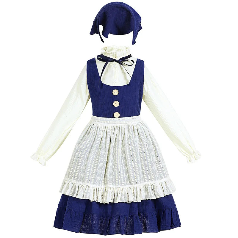 Little Match Girl Costume Kids Retro European Peasant Dress Children Victorian Farmhouse Maid Outfit Stage Performance Clothing