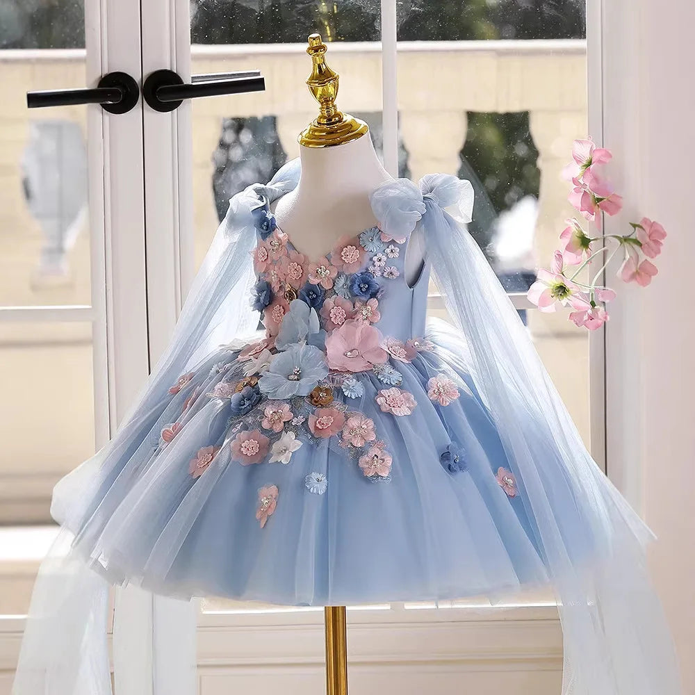 Luxury 3D Floral Girls Dress for Wedding Kids High-end Piano Performance Gown Children Host Catwalk Outfits Birthday Party Wear