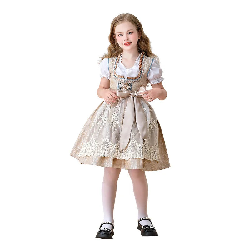 Vintage Farmhouse Maid Dress for Girls Kids Adults German Oktoberfest Costume Children Women Pastoral Style Role Play Outfits