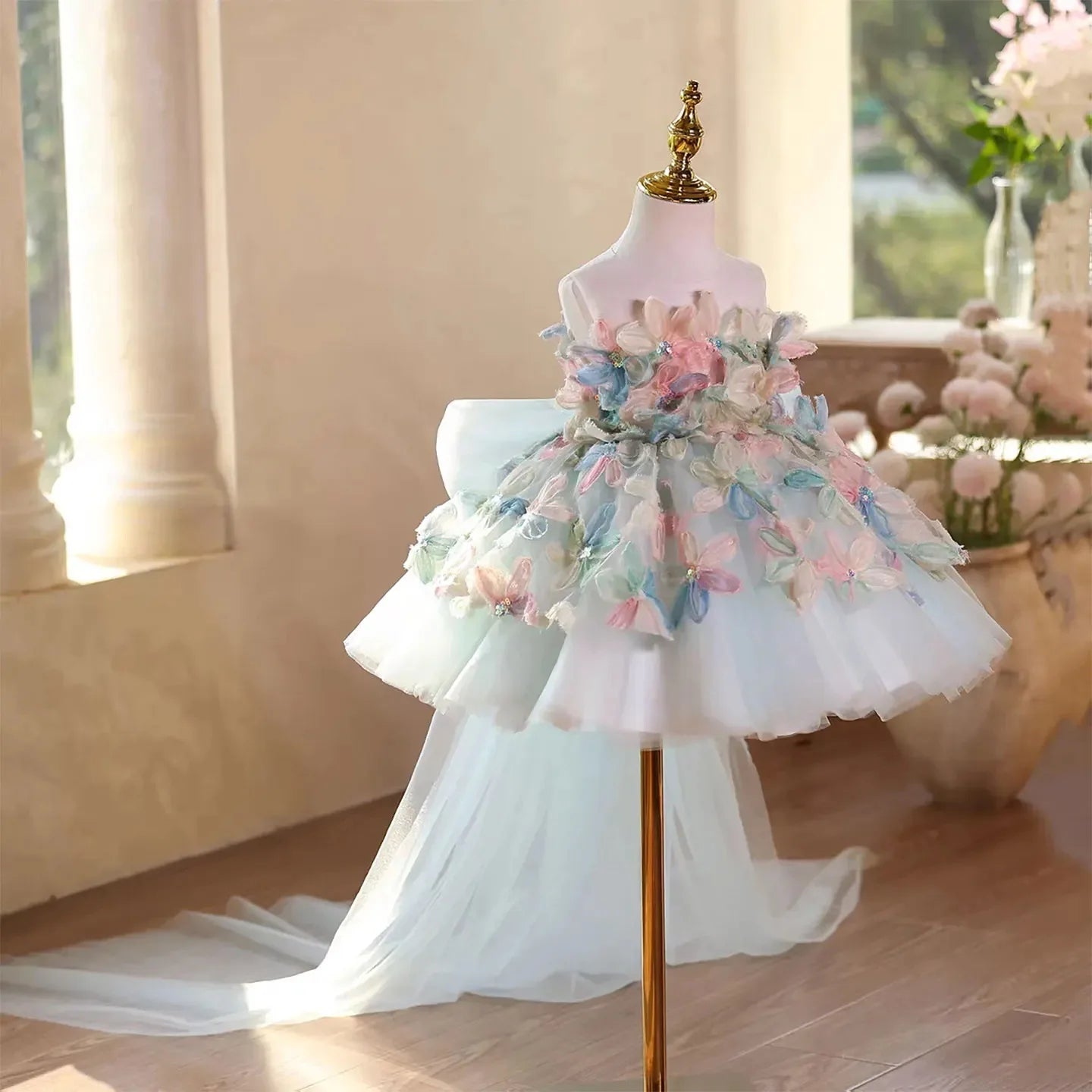 Girls Luxury Formal Gown Kids Boutique Princess Dress for Birthday Party Children Host Piano Show Performance Outfits