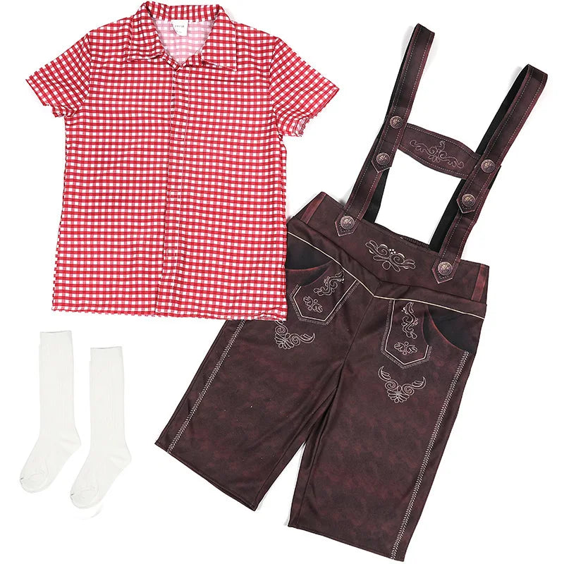 Retro Farmhouse Boys Plaid Shorts Kids Bavarian Oktoberfest Costume Children German Folk Dance Wear Halloween Carnival Party