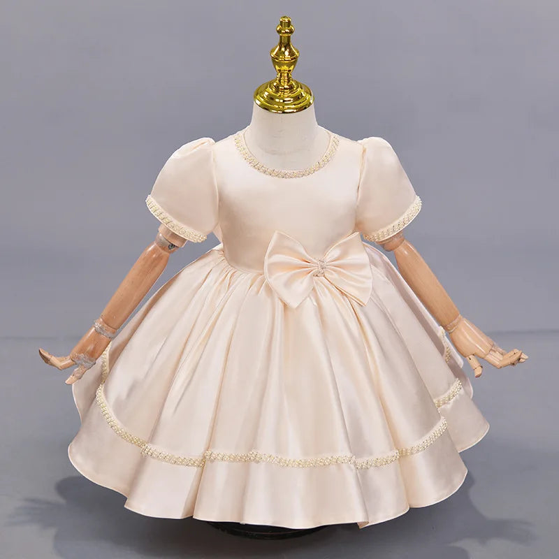Champagne Kids Girls Tulle Dress Sequin Flower Girl Wedding Gowns Toddler Princess Party Dress for Baptism Christmas Performance