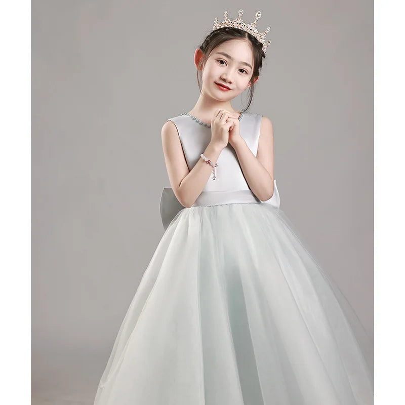 Luxury Grey Girls Princess Dress Kids Elegant Formal Gown Big Girls Host Piano Performance Show Dress Children Pageant Vestidos