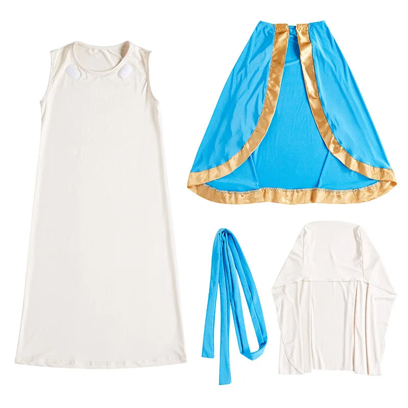 Ancient Shepherd Costume for Kids Adults Biblical Saint Joseph Cosplay Outfit Parents Children Blue Robe Halloween Party Wear