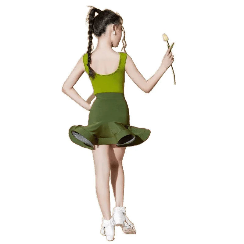 Girls Latin Dance Dress Kids Professional Sleeveless Dancewear Children Ballroom Performance Show Outfits for Little Girls